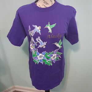 Prairie Mountain Shirt Purple Columbine Flower Hummingbird Graphic Tee Shirt med